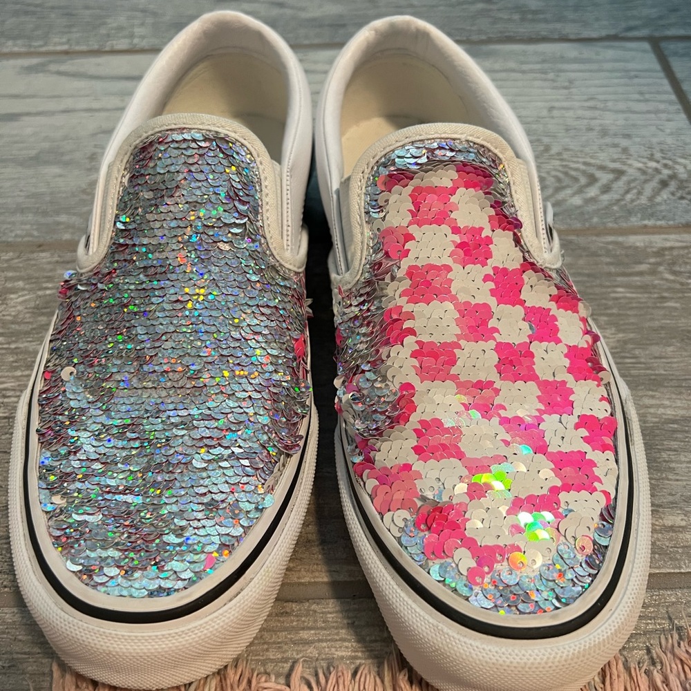 Vans shoes sequins size 6.5 worn once. Two fun colors silver and pink checkers